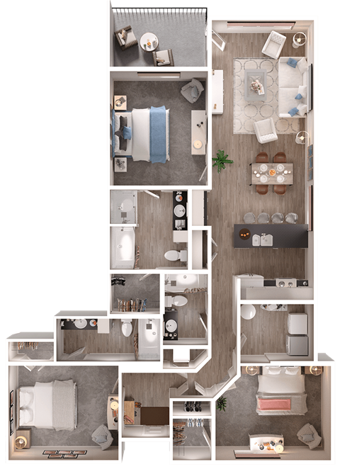 Floor plan for 3 beds, 3 baths, 1429 sqft